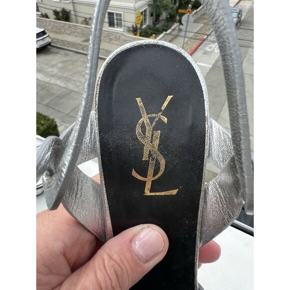 Yves St. Laurent Tribute metallic silver platfrom t-strap sandals open toe 39.5 - Picture 9 of 16